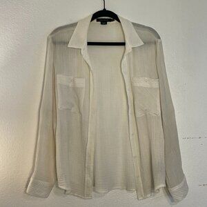 Sanctuary Sheer Textured White Button Down